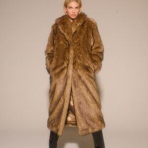 Abercrombie & Fitch Long Brown Faux Fur Coat | Size: XXS